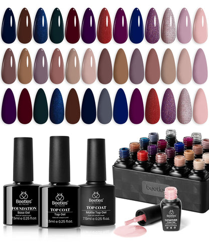 Beetles Halloween Gel Nail Polish - 39 Pcs Jelly Nail Set Glitter Changing Nail Polish Kit Treasure Box Collection with 3Pcs Base Matte and Glossy Top Soak Off Nails