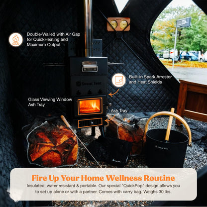 SweatTent Portable Outdoor Sauna (Extra Large) Pro Bundle – Complete Kit with Stove, Cedar Bench, Essential Oil, Wool Hat, Accessories, Quick Assembly, High-Temperature, 10 Adults, Backyard & Camping