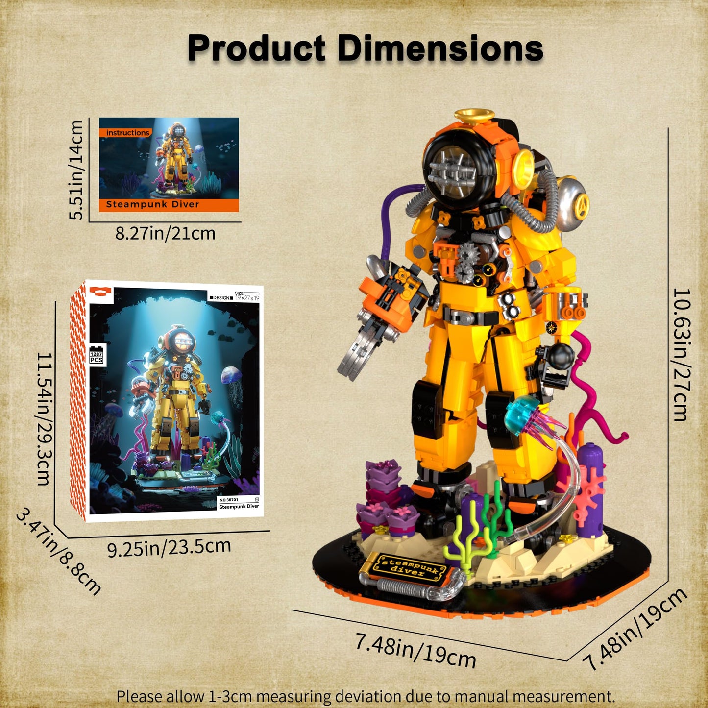 Building Toys Set, Steampunk Diver Buildings Blocks for Adults, Teens 14+, Creative Model Building Kits Birthday Home Office Decoration, 1287PCS