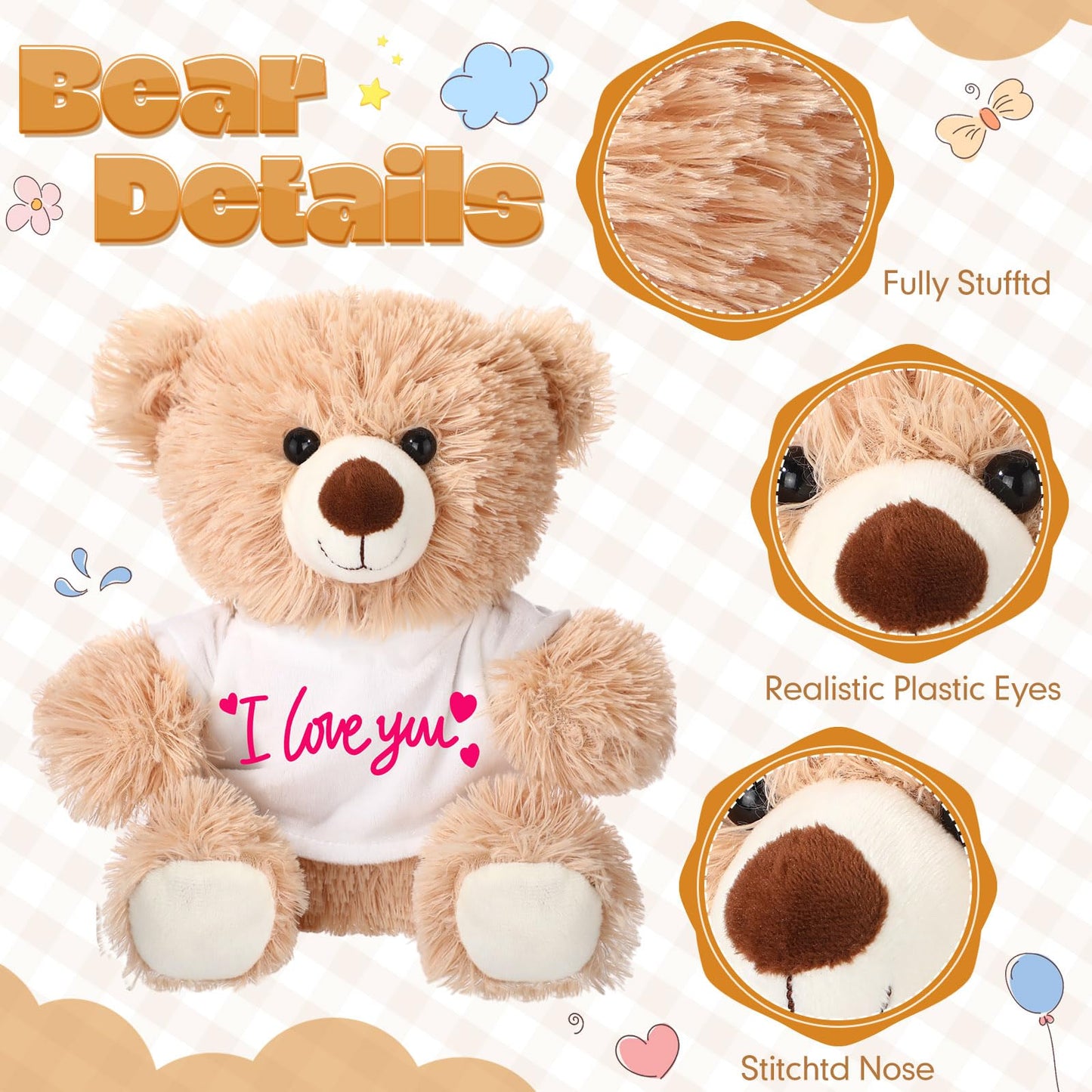 HyDren 15 Pcs Make Your Own Stuffed Animal Bear Kit DIY Adopt and Stuff Kit 10 Inch Soft Bear Plush White T Shirt Adoption Card DIY Brush for Birthday Personalized Gifts