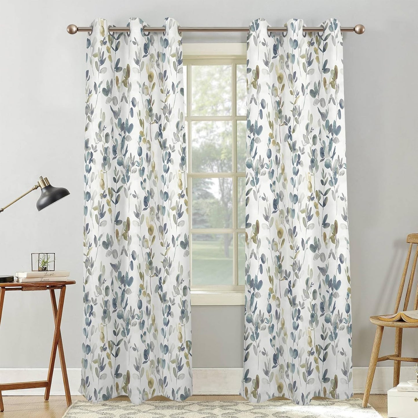 84" 53" 2 Set Renaiss Botanical Herbs Blackout Curtains, Vintage Eucalyptus Leaf Thermal Insulated Bedroom Window