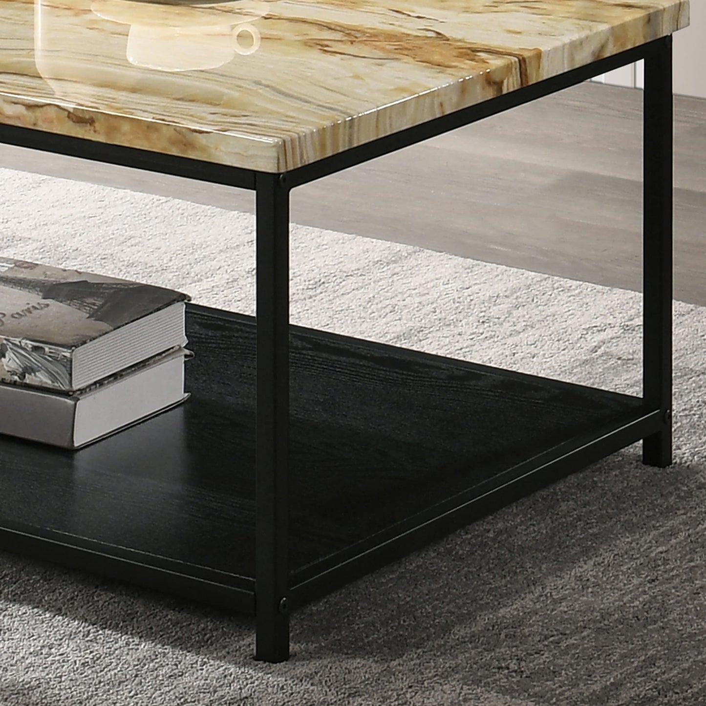 HOMES: Inside + Out Leneghan Modern 1-Shelf Metal 48 in. Storage Coffee Table for ‎Living Room, ‎Yellow