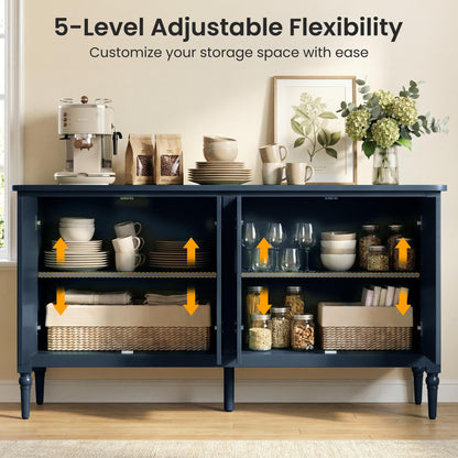 RoyalCraft Buffet Cabinet with Storage, Vintage Sideboard with Adjustable Shelves, Mid Century Modern Painted Credenza Coffee Bar for Kitchen, Dining Room, Entryway, Blue