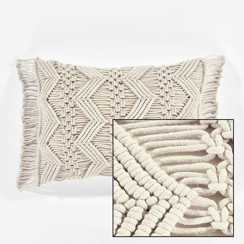 Lush Decor Studio Chevron Macrame Decorative Throw Pillow Cover, 20" W x 13" L, Neutral - Rectangle Pillow Cover - Throw Pillows For Bed, Couch, Or Chair