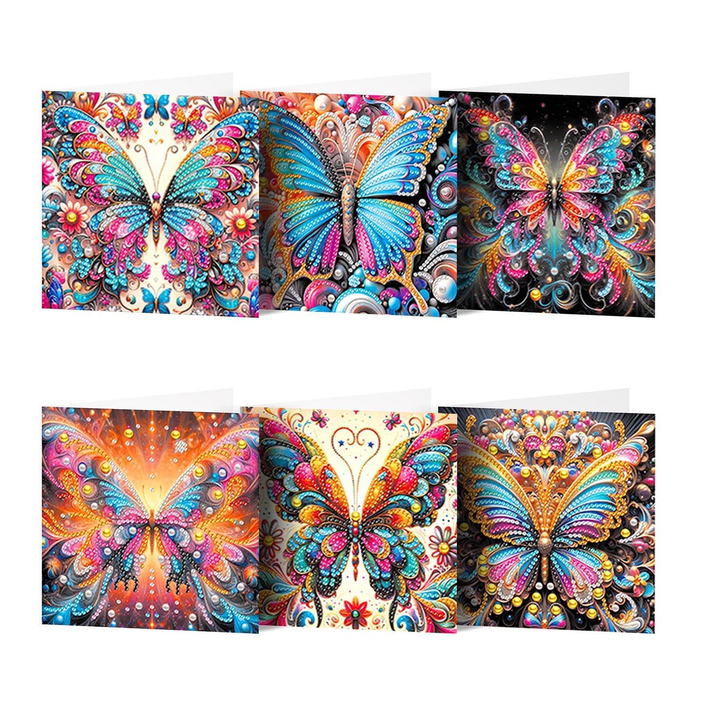 pigpigboss 6 Packs Butterfly Diamond Art Greeting Cards with Envelope, Special Shaped Drill Flower Butterfly Diamond Art Birthday Thank You Cards for Adult Holiday Blessing