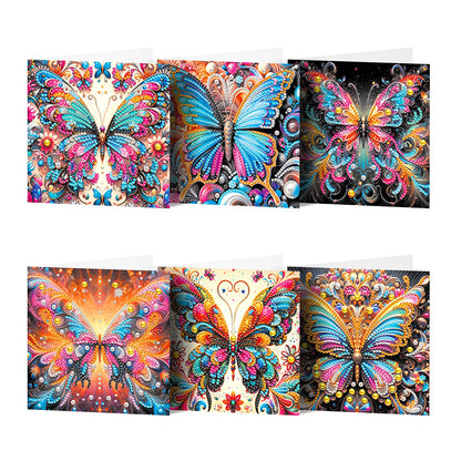 pigpigboss 6 Packs Butterfly Diamond Art Greeting Cards with Envelope, Special Shaped Drill Flower Butterfly Diamond Art Birthday Thank You Cards for Adult Holiday Blessing