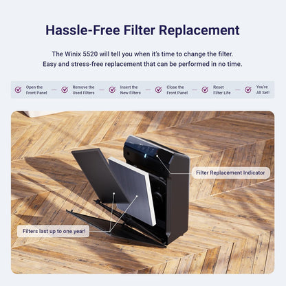 WINIX 5520 Air Purifier - True HEPA Filter & Air Quality Monitor for Large Rooms Up to 1882 Ft²