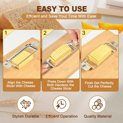 Butter & Cheese Slicer,Stainless Steel Butter Slicer for Butter Squares,Multipurpose Handheld Cheese Cutter for Block Cheese,Dishwasher Safe
