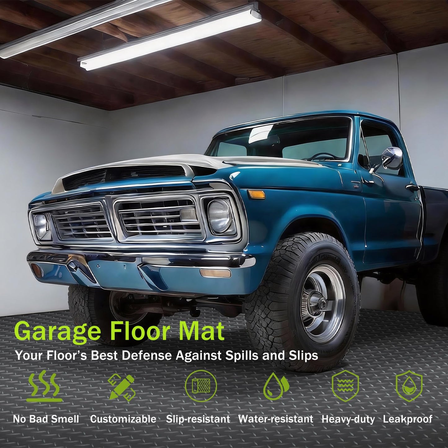 FomanXtre 10x20 FT Gray Garage Floor Mat, 2.8mm Thickened Flooring Roll for Under Car Diamond Plate PVC Rubber Mat with 20 Pcs Tapes, Non-Slip Floor Mat for Garage, Warehouse, Gyms, Trailer