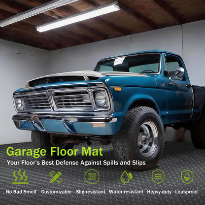 FomanXtre 10x20 FT Gray Garage Floor Mat, 2.8mm Thickened Flooring Roll for Under Car Diamond Plate PVC Rubber Mat with 20 Pcs Tapes, Non-Slip Floor Mat for Garage, Warehouse, Gyms, Trailer