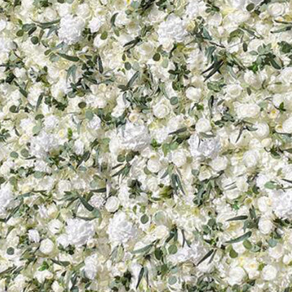 JIIPOREGJ Handmade Romantic Eucalyptus and White Flowers Wall Large Artificial Flower Wall Backdrop Panels,Rose Wedding Backdrop 3D Floral Wall Fabric Flower Wall for Pa,One Color,2m*2m/6.56 * 6.56FT