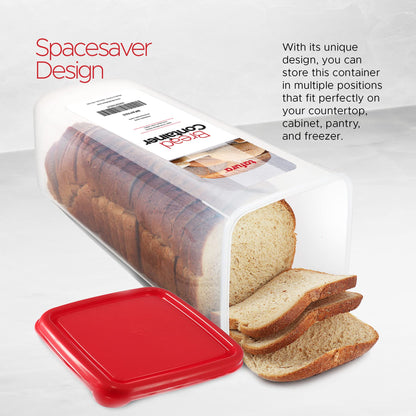 Tafura Bread Container - 2 Pack BPA Free Plastic Bread Box - Container/Holder for Homemade Loaves and Baked Goods with Red Airtight Lid