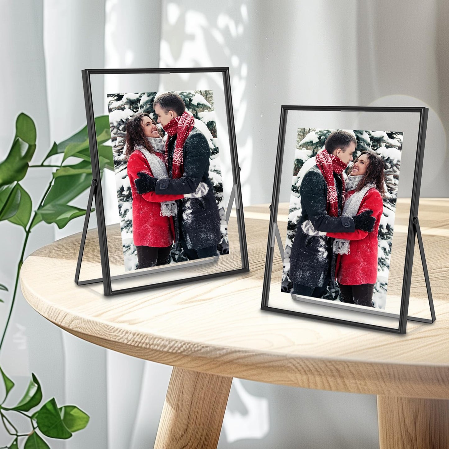 Qiannhee 8x10 Floating Frames Set of 2, Double Glass Desktop Picture Frames, Holds Multiple Photo Sizes, Photo Frame with Metal Stand