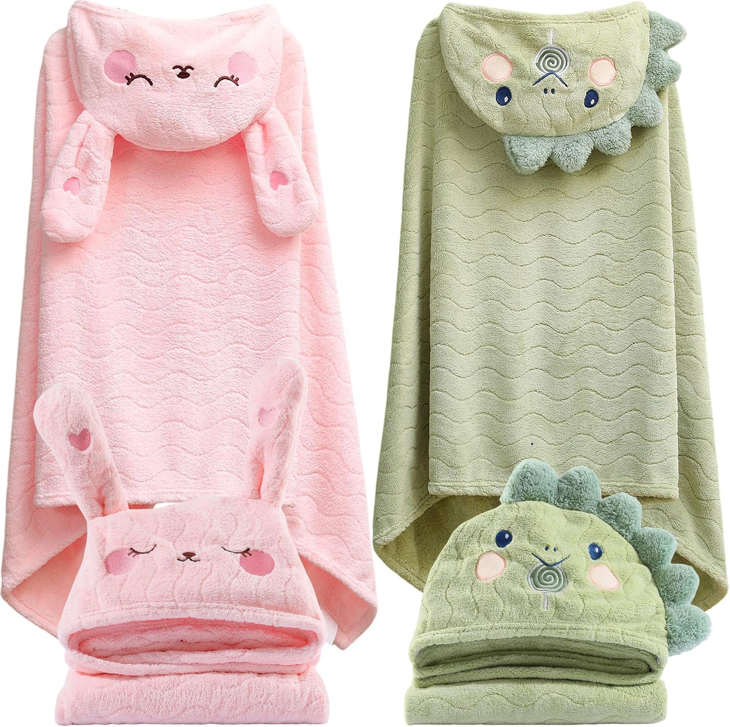 BEFACL 2 Pack 0-10 27.5 55 inch Hooded Towel for Kids, Ultra Soft Coral Fleece Kids Bath Towels, Absorbent Toddler