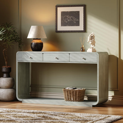 Merax 55" Entryway Table with 3 Drawers, Natural Wood Grain Finish Console Table with Fluted Design for Entryway and Living Room (Sage Green)