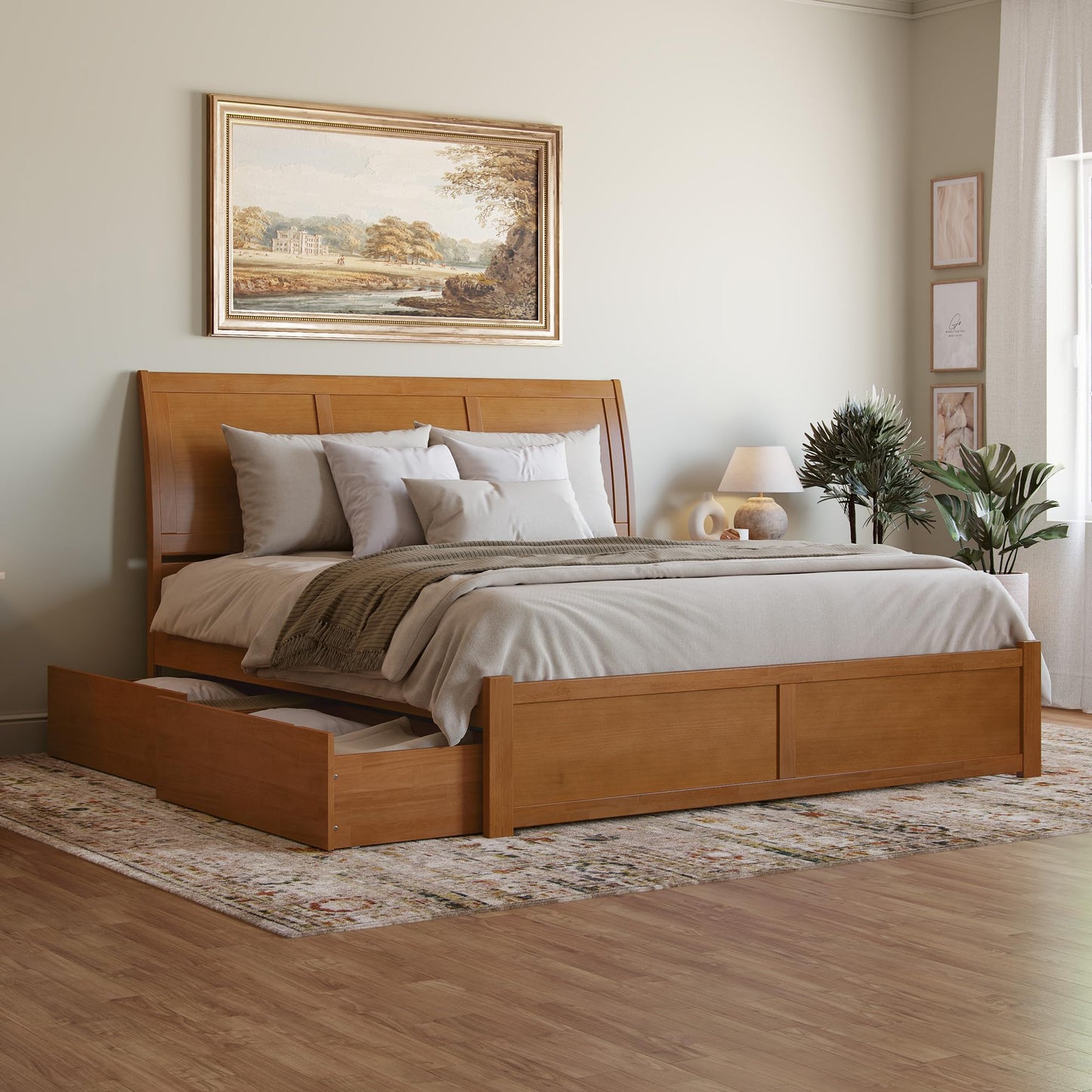 AFI, Portland King Platform Bed with Footboard & Storage Drawers, Light Toffee