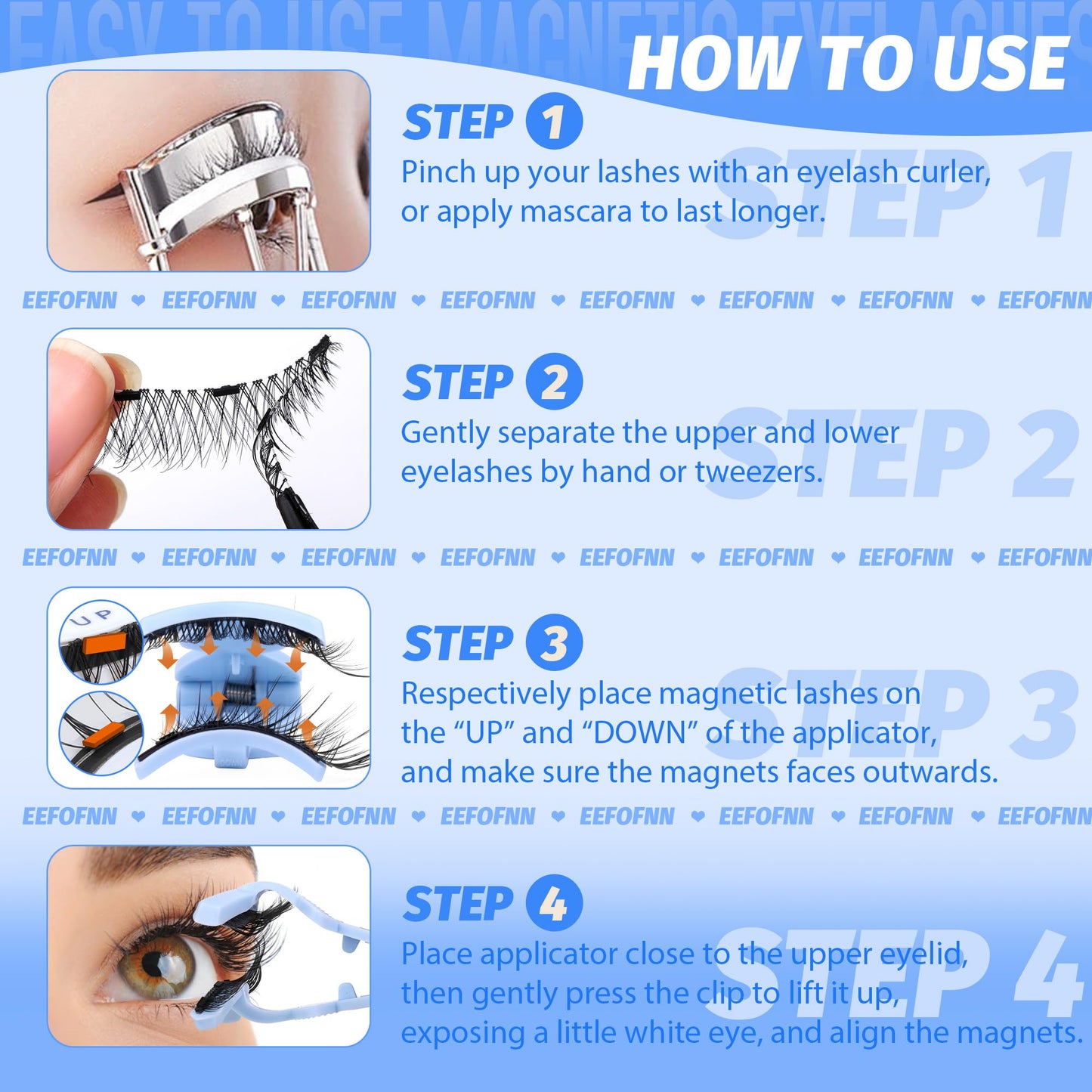 Magnetic Eyelashes with Applicator Magnetic Lashes Fluffy Magnetic Eyelashes without Eyeliner Natural Look Cat Eye Eyelashes Magnetic Lashes with Clamp Reusable No Glue False Eyelashes by Eefofnn