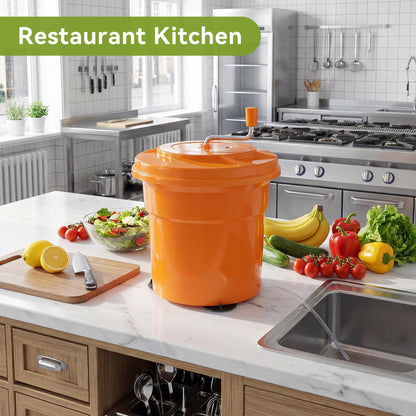 Fnova Commercial Salad Spinner, 6.6 Gal / 26.42 Qt Salad Spinner with 4.92 ft Drain Tube & Anti-Slip Feet, Large Manual Lettuce Spinner for Catering, Home, Farm