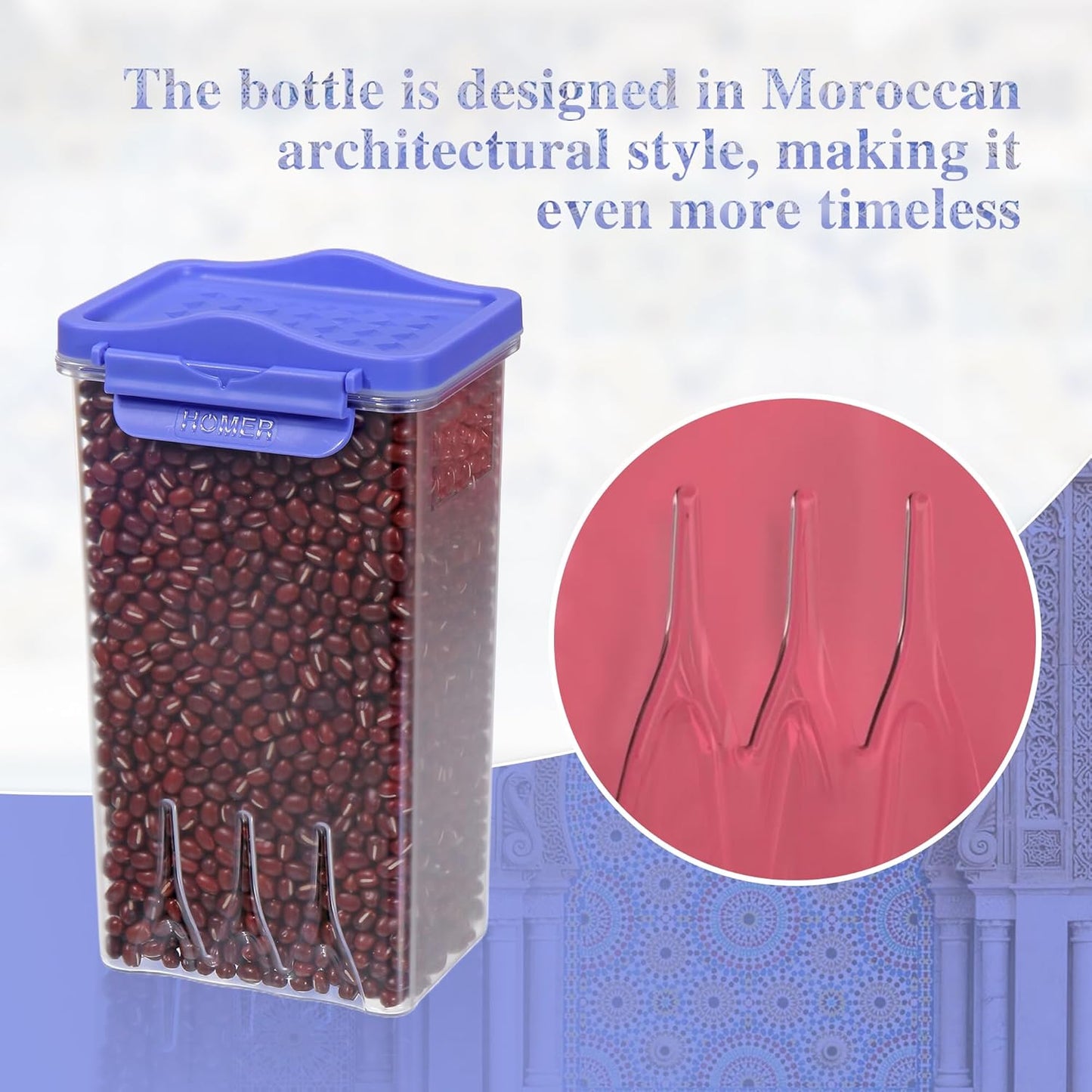 HOMER 8-Piece Moroccan Style Airtight Food Storage Containers, Versatile Kitchen Organizers with Easy Lock Lids