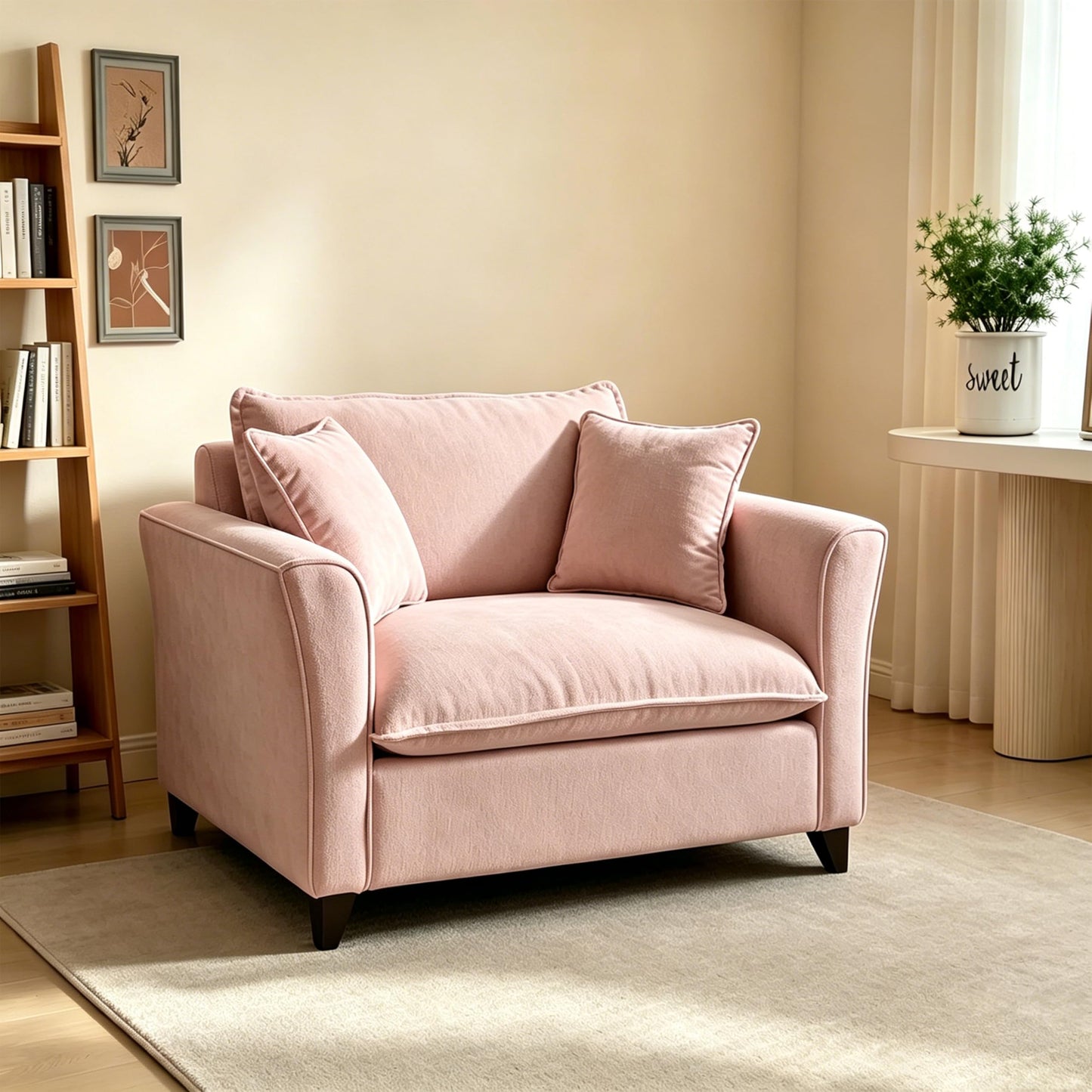 ERYE 46.9" Chenille Upholstered Accent Chair Wide Seat for Living Room Bedroom, Modern Leisure Cushion Armchair W/ 2 Pillows and Removable Cover for Home Apartment Office