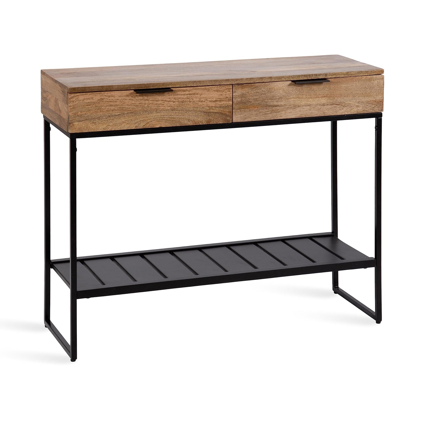 Kate and Laurel Malone Modern Wooden Console Table with Metal Shelf, 36 x 13 x 31, Natural Brown and Black, Transitional Wood Entryway Table with Storage Shelf Below