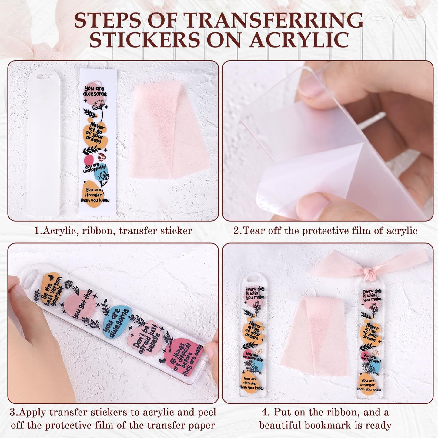 Dazoratix Dark Romance Acrylic Bookmarks - 45 Pcs Funny Acrylic Bookmark Blanks Double-Sided Clear UV DTF Transfer Stickers Bookmark Making Kit Yellow Pink Ribbon for Book Lovers Women DIY Crafts Gift