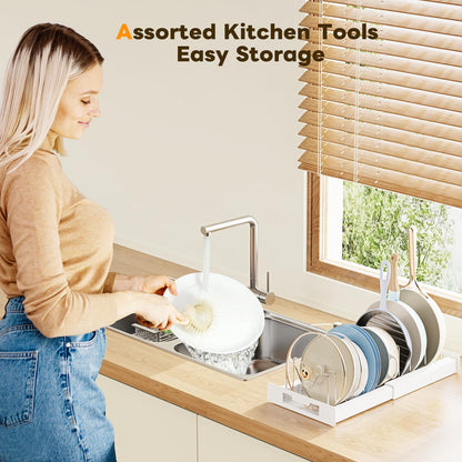Dayacoco Pots and Pans Organizer Under Cabinet with 10 Adjustable Compartments - Pot Lid Holder, Expandable Pan Organizer for Cabinet, Pot Rack for Kitchen Cabinet, Frying Rack, Lid, Cookware,1 Pcs