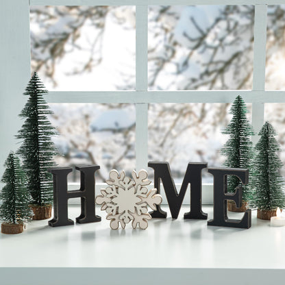 Glitzhome Interchangeable Home Table Signs with 13 Pcs Seasonal Icons, Wooden Changeable Home Sign for Holiday Decor, HOME Letter Sign Ornaments Set Interchangeable Holiday Decorative Shelf Blocks