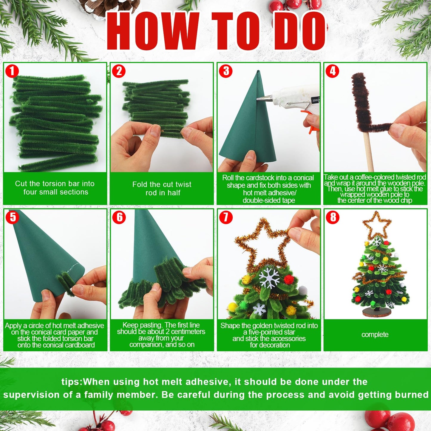 Soulchen 830 Pcs Christmas Pipe Cleaners Craft Christams Colors Chenille Stems Supplies Easy Make Xmas Tree Ornaments Accessories for Holidays Gift School Project