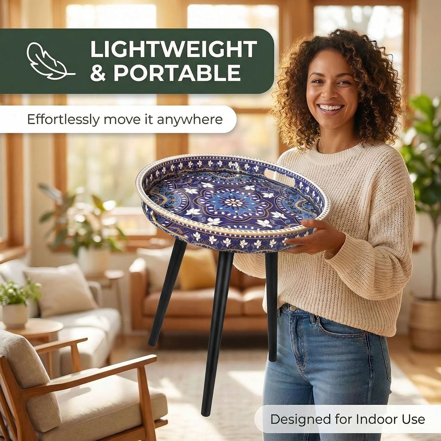17.7 Inch Gesodant Plastics Tray with Detachable Three Wooden Legs, Versatile Side Table with Tray Design, Perfect