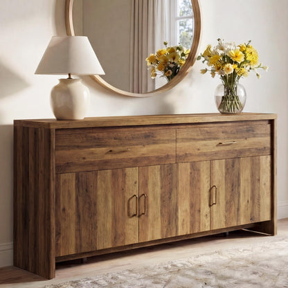 KISLOT 59" Sideboard Buffet Cabinet with Storage, Wood Kitchen Storage Cabinet with Adjustable Shelves & Drawers, Mid Century Modern Credenza for Kitchen, Living Room, Entryway (Walnut)