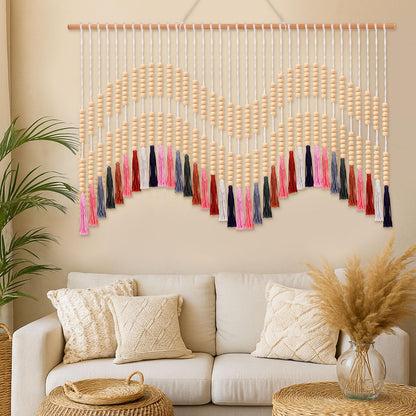 Tiamon Boho Wall Decor - 59'' W x 42'' L Macrame Wall Hanging Large Tapestry Art for Bathroom Farmhouse Bedroom Living Room Nursery Classroom Bohemian Natural Modern Rustic Style Decoration