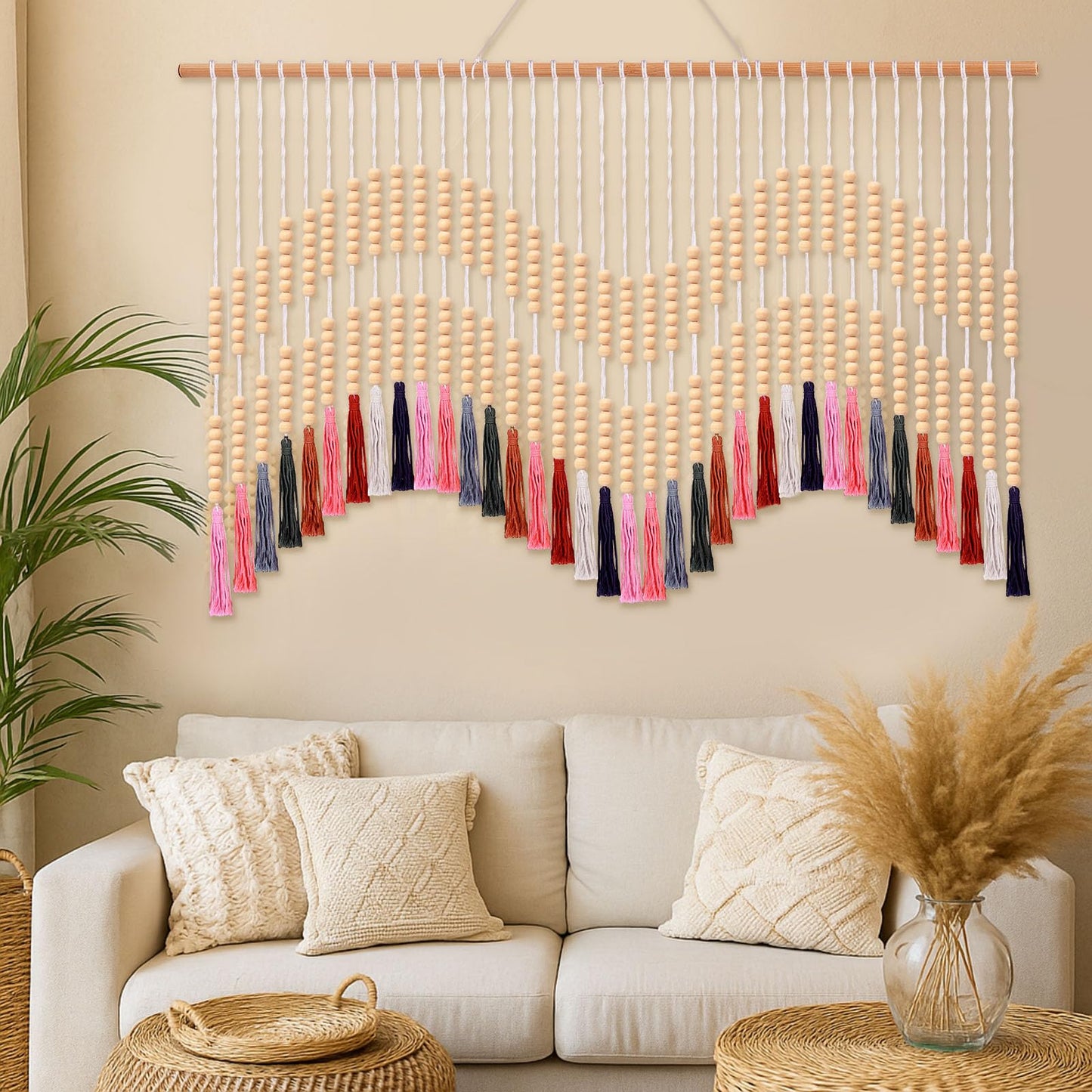Tiamon Boho Wall Decor - 59'' W x 42'' L Macrame Wall Hanging Large Tapestry Art for Bathroom Farmhouse Bedroom Living Room Nursery Classroom Bohemian Natural Modern Rustic Style Decoration