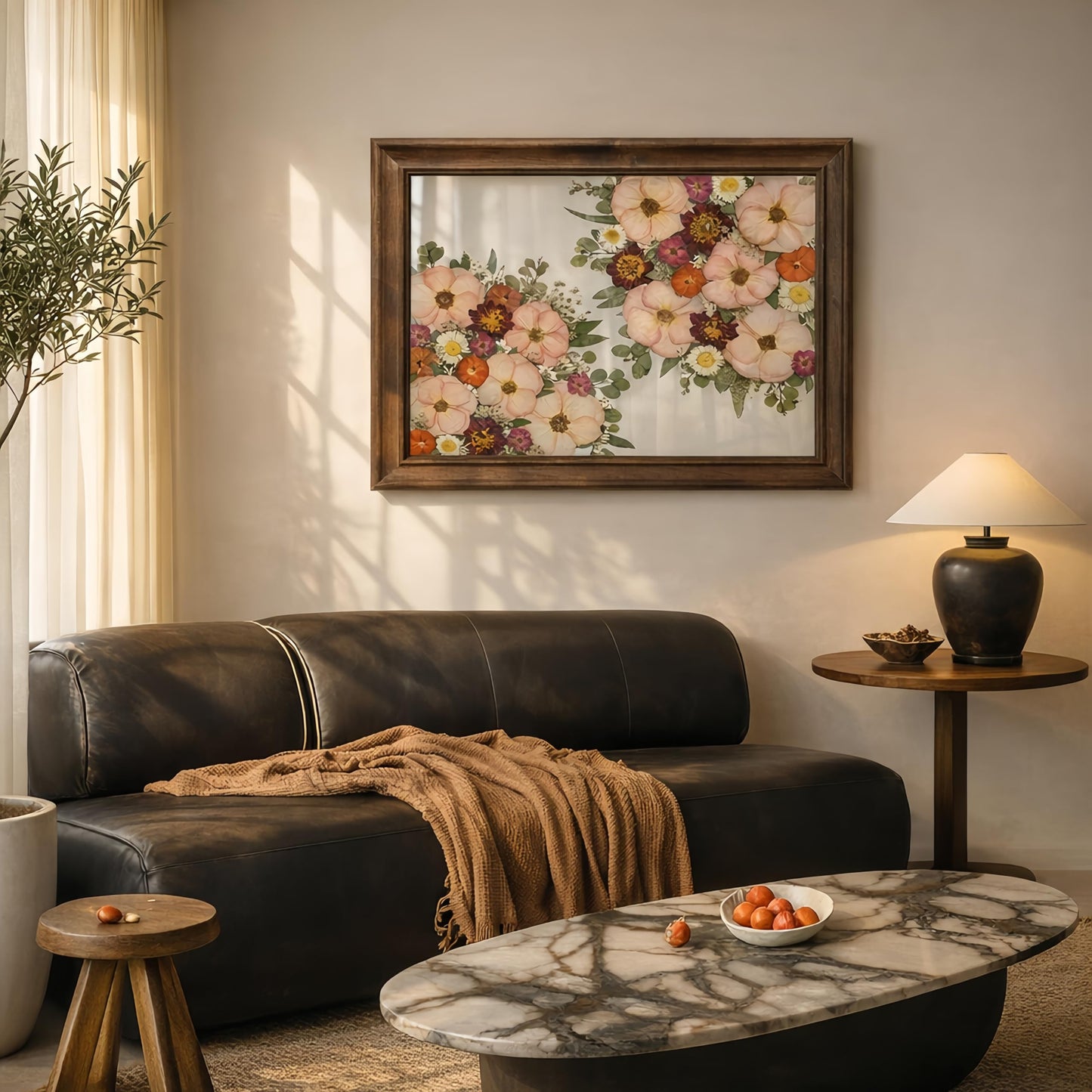 Volakk Large Floating Frame16x20 Walnut Wood Pressed Flower Frame Double Glass Floating Picture Frames for Pressed Flowers Wall Art Dried Flowers Frame