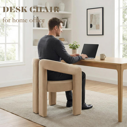 Hyfirm Upholstered Barrel Dining Chairs Set of 6, Khaki Velvet Kitchen Accent Chairs with Arms Modern Side Chairs for Dining Room Bedroom Vanity Reception