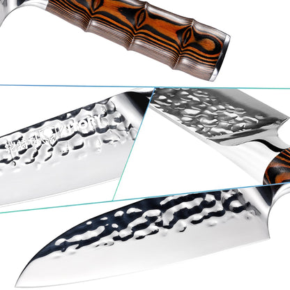 5.5" Santoku Knife, Pro Chefs Kitchen Knives, HC Stainless Steel, Hammered Ultra Sharp Blade, Bamboo Shape Handle Cooking Cutlery 2025 Gifts for Home & Restaurant
