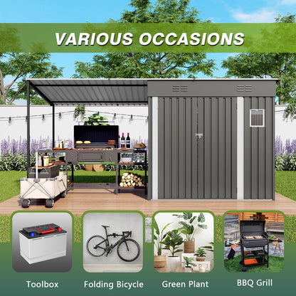KEIKI Storage Shed 6x4 FT, Small Metal Tool Shed with Gazebo for Outdoor Storage, Galvanized Steel Garden Shed with Lockable Doors for Patio, Backyard, Lawn, Grey
