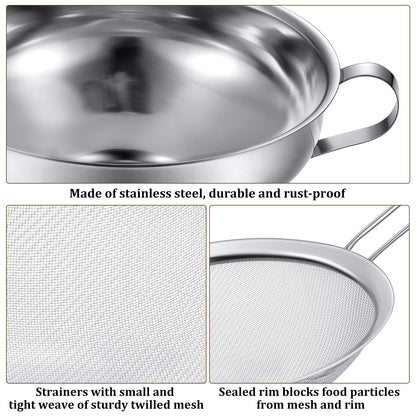 Boao 4 Pieces Stainless Steel Funnels with Fine Mesh Strainer, Household Kitchen Canning Funnels with Stainless Steel Colander