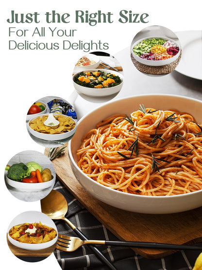 DOWAN Pasta Bowls, 65 oz Large Salad Bowls Set of 2, 10'' Serving Bowls for Wedding, Ceramic Shallow Bowl Plates, Serving Dishes for Entertaining, Microwave Dishwasher Safe