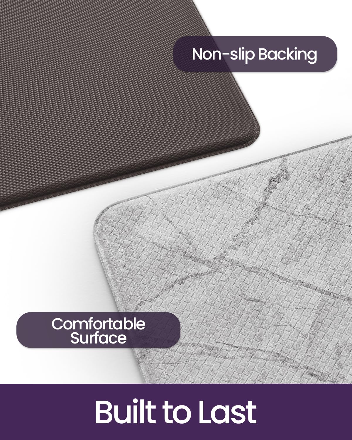DEXI Kitchen Floor Mats Cushioned Anti Fatigue, 23x59 Large Wide Standing Comfort Runner Rug Waterproof, Marble Memory Foam Padded for Front Sink Laundry, Light Grey