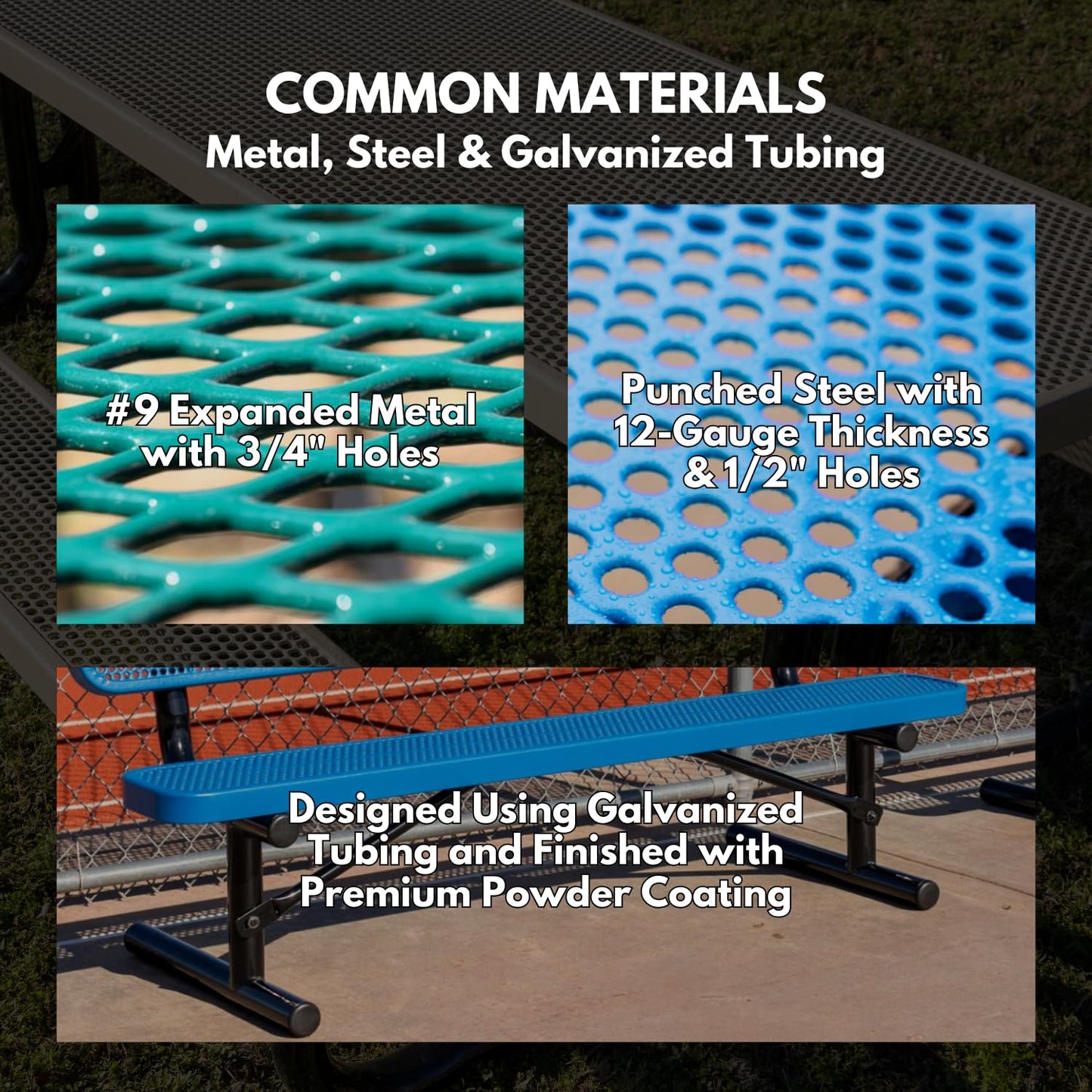 COATEDOUTDOORFURNITURE Coated Outdoor Furniture Heavy-Duty Outdoor Bench Thermoplastic Coated, Expanded Metal, Commercial-Grade Seating, Made in America (Surface with Back, 6 Ft, Black)