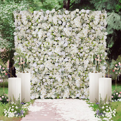 flora shining Artificial White Rose Flower Wall Panel, 94.5 x 94.5 inches, Wedding & Event Backdrop Decoration