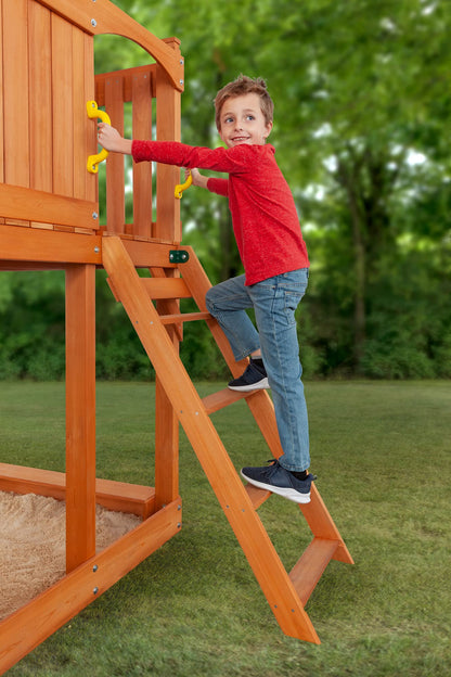 Timber Valley Cedar Backyard Playset | Multi | W:15'9" D:11'10" H:9'3" | 2-Person Glider, 2 Belt Swings & Green Slide | Kids Age 3-12 | DIY Outdoor Swingset | ASTM Standards | 10-Year Wood Warranty