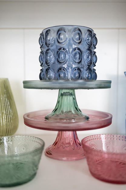 Boston International Vintage-Inspired Glass Cake Stand Round Pedestal for Desserts Cupcakes & Pie, 8.25" x 3.5", Sage Green Codi