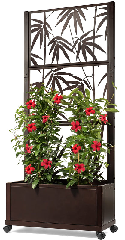 H Potter Trellis Planter with Wheels – 75" Freestanding Metal Privacy Screen Planter Box, Outdoor Indoor Garden Divider for Climbing Plants, Patio, Balcony, Deck