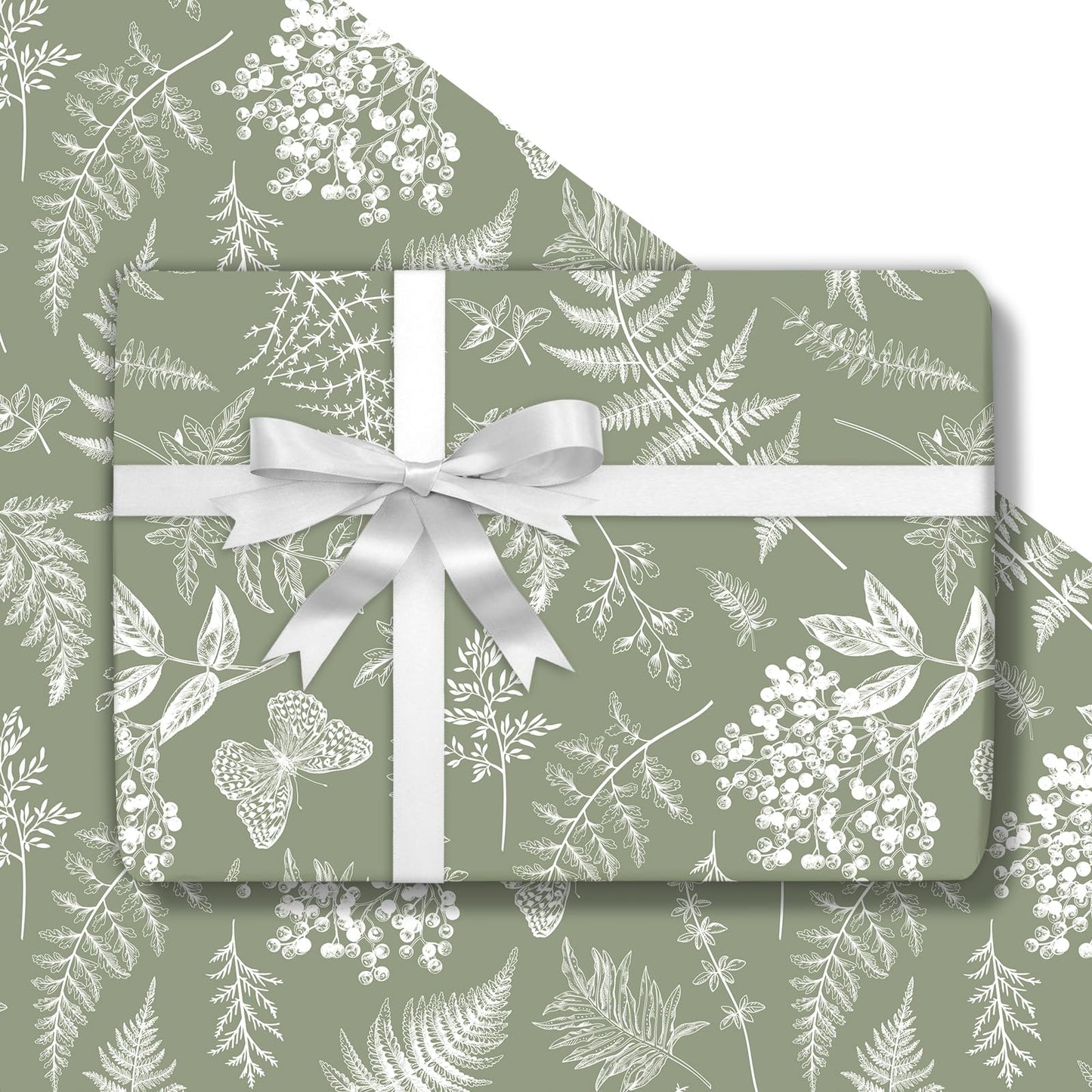 JarThenaAMCS Botanical Wrapping Paper - Mini Roll - 17 In x 32.8 Ft Sage Green Plant Leaves Gift Wrap Paper for DIY Art Crafts Wedding Birthday Holiday Party Supplies