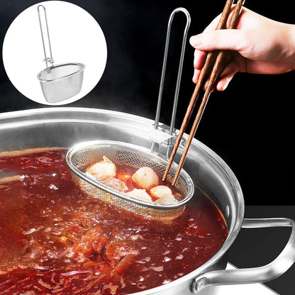 Hemoton Stainless Steel Hot Pot Strainer Spoon 9.64X5.51 Inch Fine Mesh Slotted Spoon with Hanging Handle for Kitchen Cooking and Frying Noodles