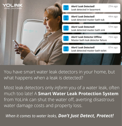 YoLink Water Leak Sensor 3-Pack, LoRa Up to 1/4 Mile Open-Air Range Smart Water Leak & Flood Detector, SMS/Text, Email & Push Notifications, w/Alexa, IFTTT, Home Assistant - YoLink Hub Required