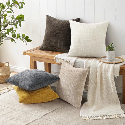 decorUhome Summer Cream White Chenille Throw Pillow Covers 18x18 Set of 2 Textured Cozy Slubby Couch Pillow Covers Modern Farmhouse Boho Decorative Pillow Cases for Bed Sofa Living Room