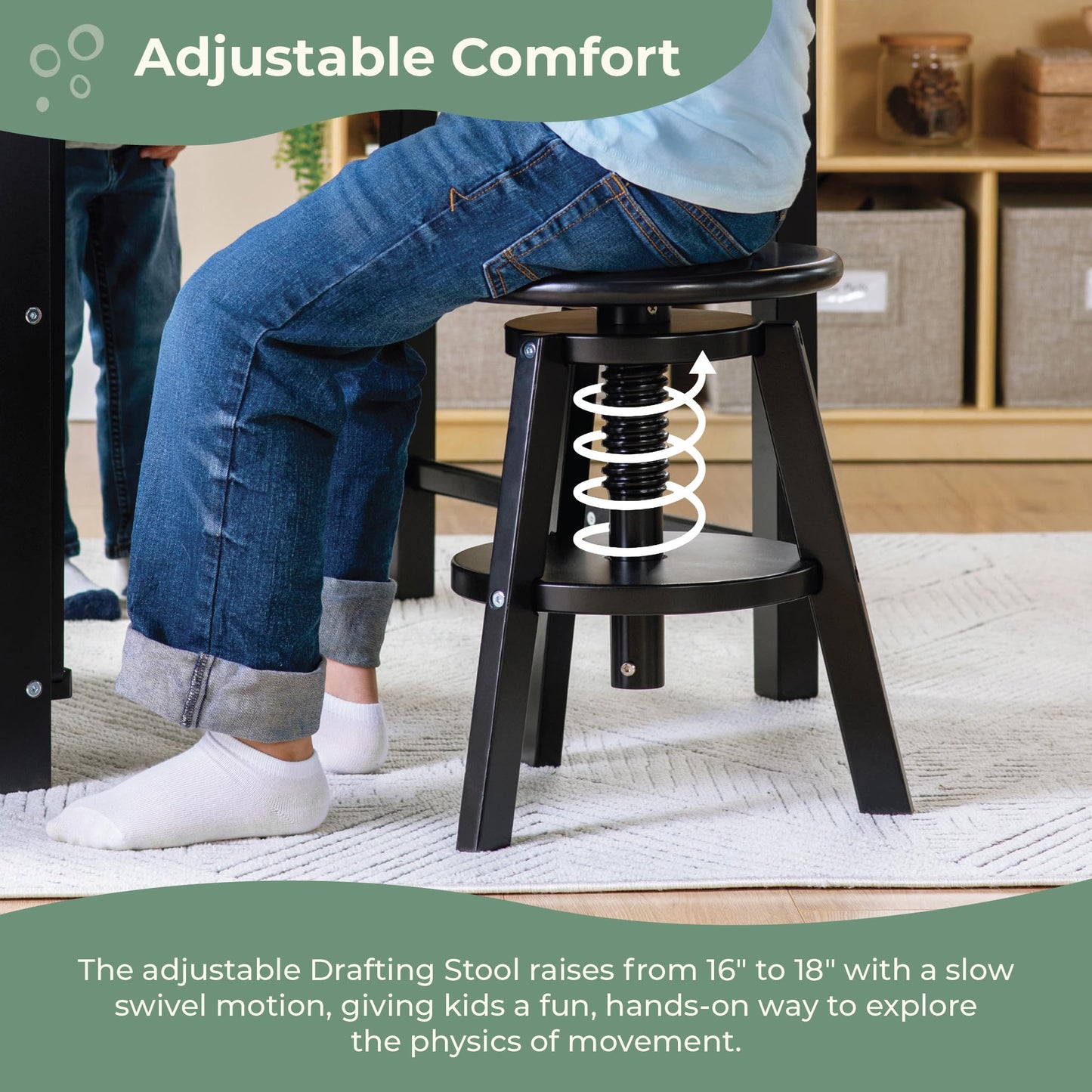 Guidecraft Design Studio – Black: 3-in-1 Kids Art Table & Stool Set, Writing, Crafting, Painting & Drafting Table for Kids with Craft Storage & Bins, Art Easel with Paper Roll, Toddler Activity Desk